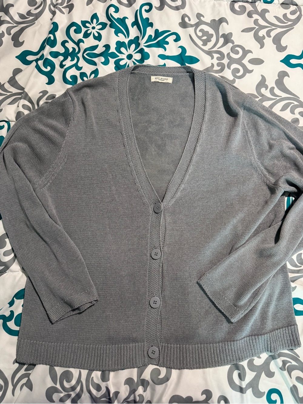 Max Studio Gray Women’s V-Neck Button Cardigan Sweater